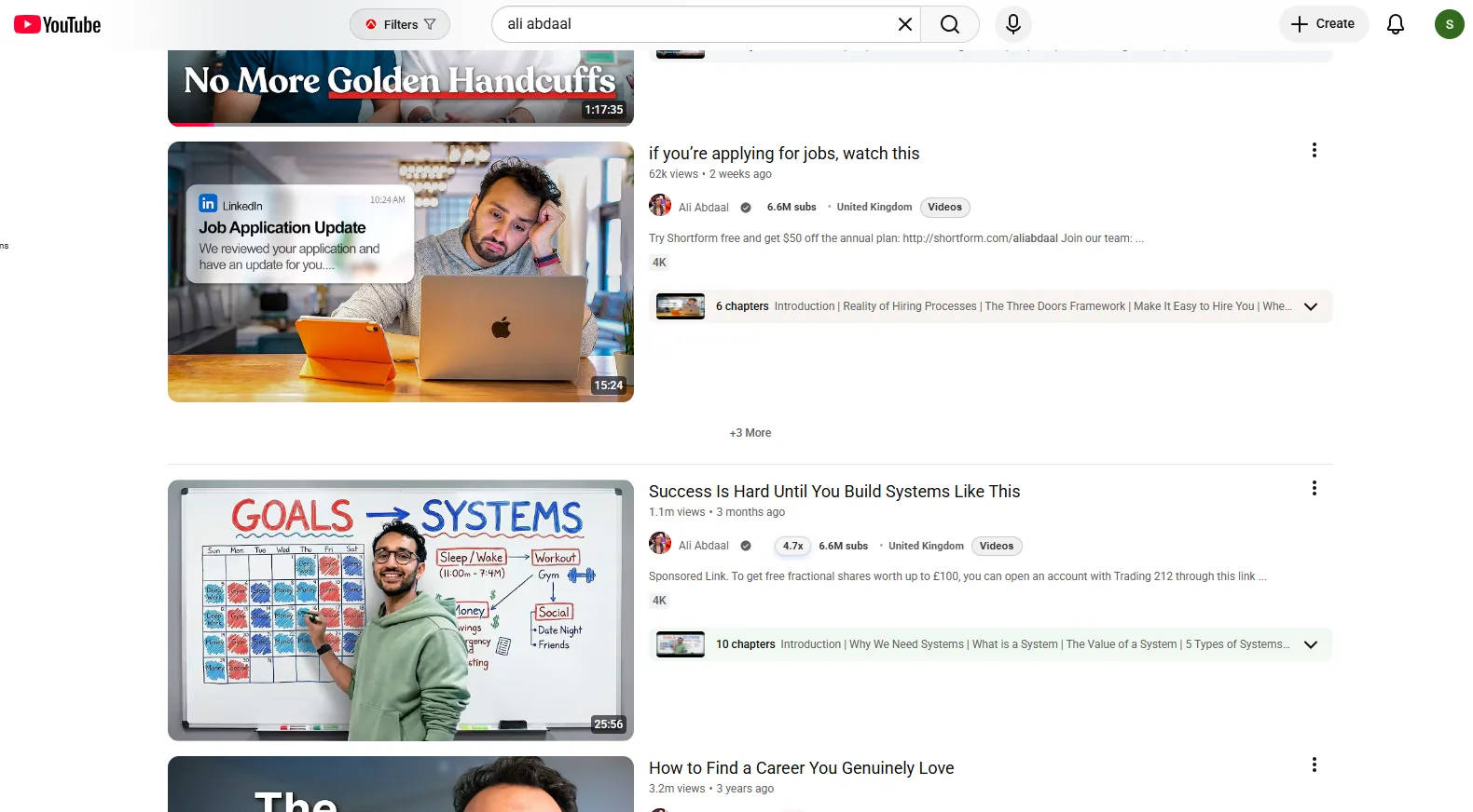 TubeGrade extension on YouTube search results with outlier and subscriber badges on each result and a Filters control.